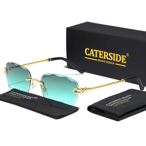CATERSIDE Retro Randloze Gradiënt Zonnebril – UV400 Unisex Mode Zonnebrillen met Scherpe Lenzen