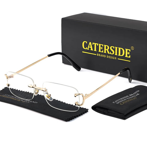 CATERSIDE Randloze Rechthoekige Zonnebril met Gradiënt – Wit Koper UV400 Unisex Klein Montuur