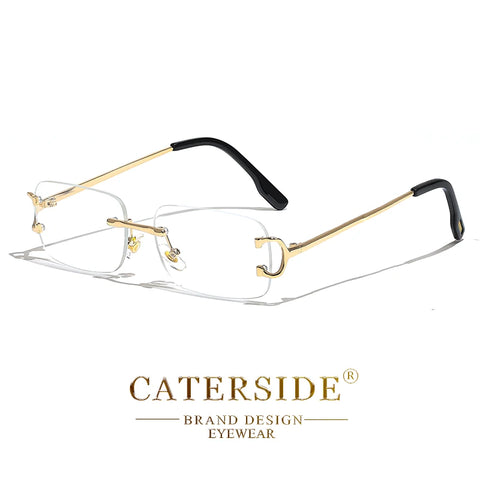 CATERSIDE Randloze Rechthoekige Zonnebril met Gradiënt – Wit Koper UV400 Unisex Klein Montuur
