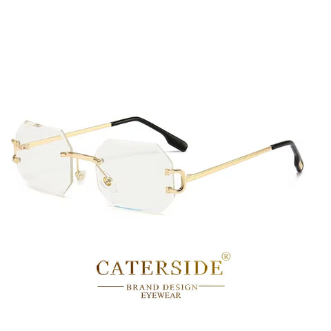 CATERSIDE Randloze Octagon Gradient Zonnebril – Vintage UV400 Unisex Zonnebrillen voor Reizen, Feesten en Zaken