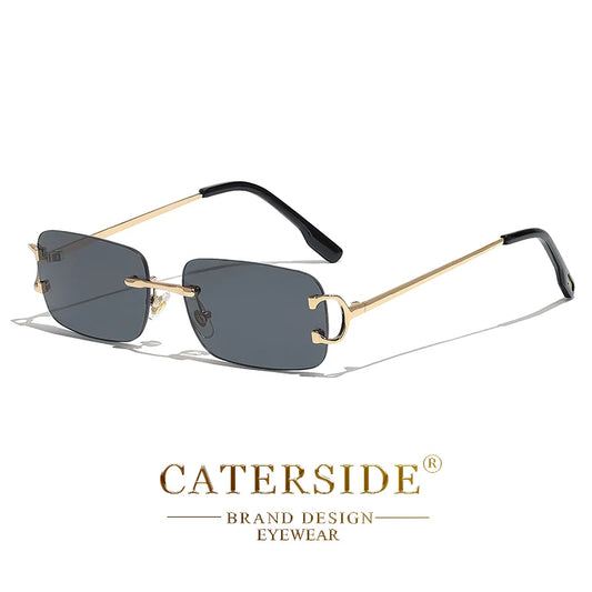CATERSIDE Randloze Rechthoekige Zonnebril met Gradiënt – Wit Koper UV400 Unisex Klein Montuur