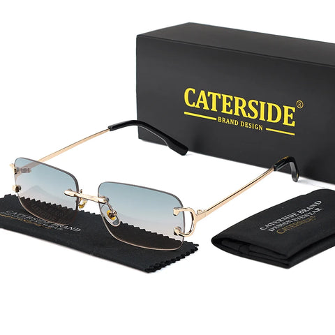 CATERSIDE Randloze Rechthoekige Zonnebril met Gradiënt – Wit Koper UV400 Unisex Klein Montuur