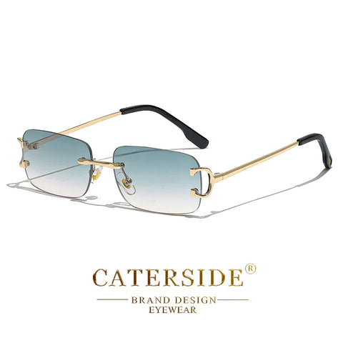 CATERSIDE Randloze Rechthoekige Zonnebril met Gradiënt – Wit Koper UV400 Unisex Klein Montuur