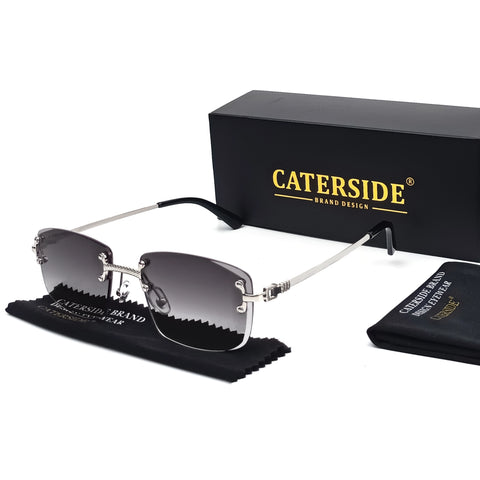 CATERSIDE Randloze Punk Rechthoekige Gradiënt Zonnebril – Luxe Metalen UV400 Unisex Sportzonnebril