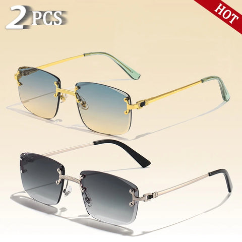 CATERSIDE Retro Randloze Vierkante Zonnebril met Gradiënt - Hoogwaardige UV400 Unisex Feestzonnebril