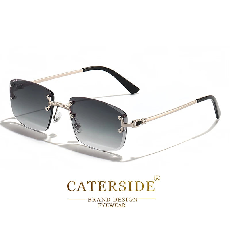 CATERSIDE Randloze Punk Rechthoekige Gradiënt Zonnebril – Luxe Metalen UV400 Unisex Sportzonnebril