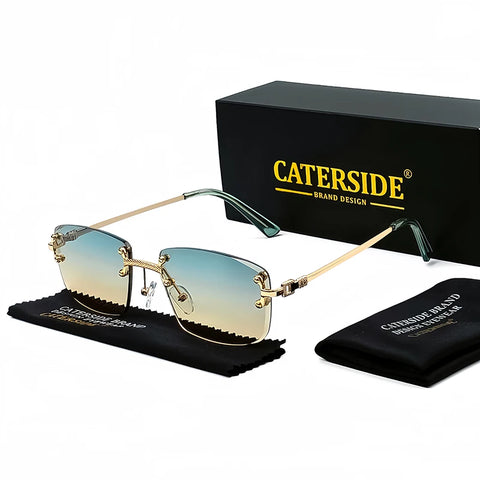 CATERSIDE Randloze Punk Rechthoekige Gradiënt Zonnebril – Luxe Metalen UV400 Unisex Sportzonnebril