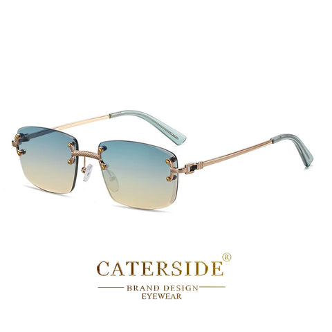 CATERSIDE Randloze Punk Rechthoekige Gradiënt Zonnebril – Luxe Metalen UV400 Unisex Sportzonnebril