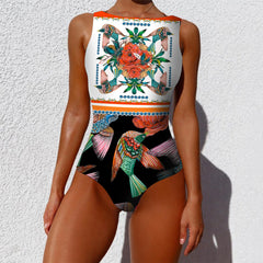 Capri Bloom Lace-Up One-Piece – Push-Up Floral Swimsuit for Women