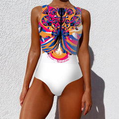 Floral Luxe Lace-Up One-Piece Swimsuit – Push-Up Beachwear for Women