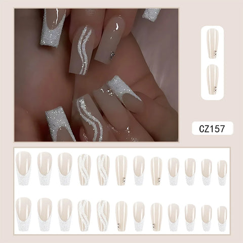 VITAGWX French False Nails - Diamond Glitter Press-On Nail Tips