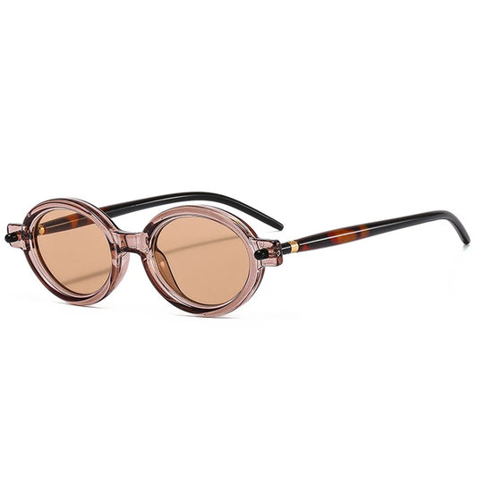 SHAUNA Kleine ovale retro zonnebril - heldere oceaankleurige lens UV400 unisex punk klinknagel zonnebril