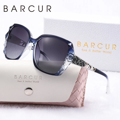 BARCUR Butterfly zonnebril met groot montuur en polarisatie – transparante, holle UV400 zonnebril voor dames