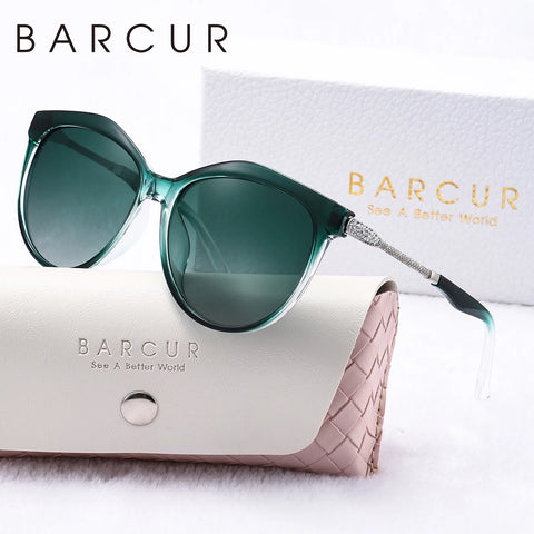 BARCUR Ronde Cat-Eye Gepolariseerde Zonnebril – Ultralichte UV400 Dameszonnebril met Geschenkdoos