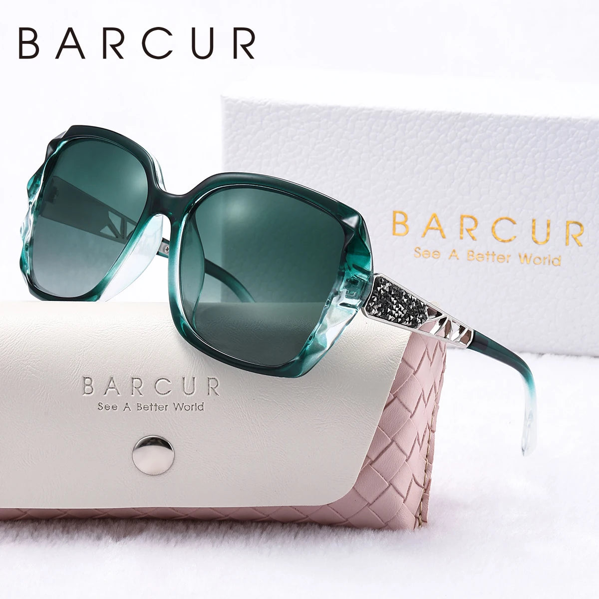 BARCUR Butterfly zonnebril met groot montuur en polarisatie – transparante, holle UV400 zonnebril voor dames