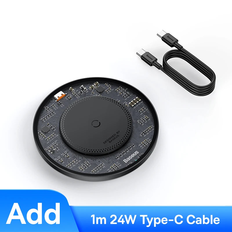 Baseus 15W Fast Wireless Charger - Qi-Compatible Charging Pad for iPhone 16/15/14/13, AirPods, Samsung S22/S10, Xiaomi, LG