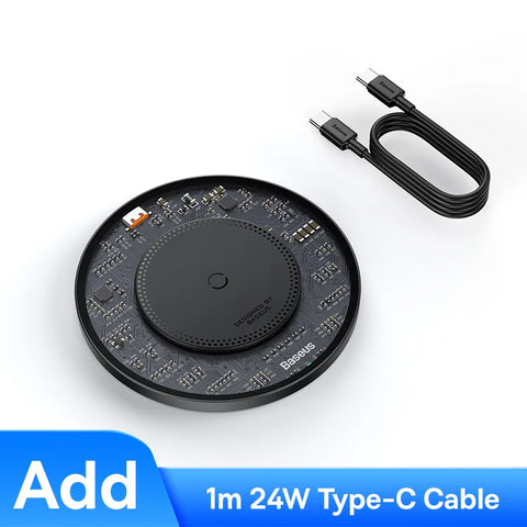 Baseus 15W Fast Wireless Charger - Qi-Compatible Charging Pad for iPhone 16/15/14/13, AirPods, Samsung S22/S10, Xiaomi, LG