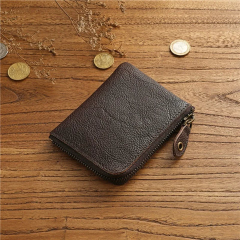 Zency Retro Cowhide Mini Short Wallet for Women - Genuine Leather Coin Pocket Purse