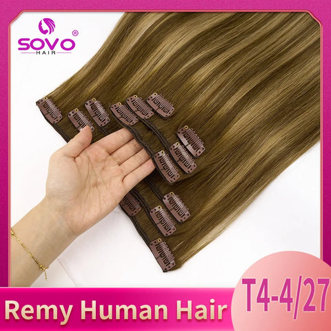 SOVO 120G Clip in Hair Extensions - Natural Black