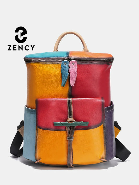 Zency Women's Soft Cow Leather Large Capacity Backpack
