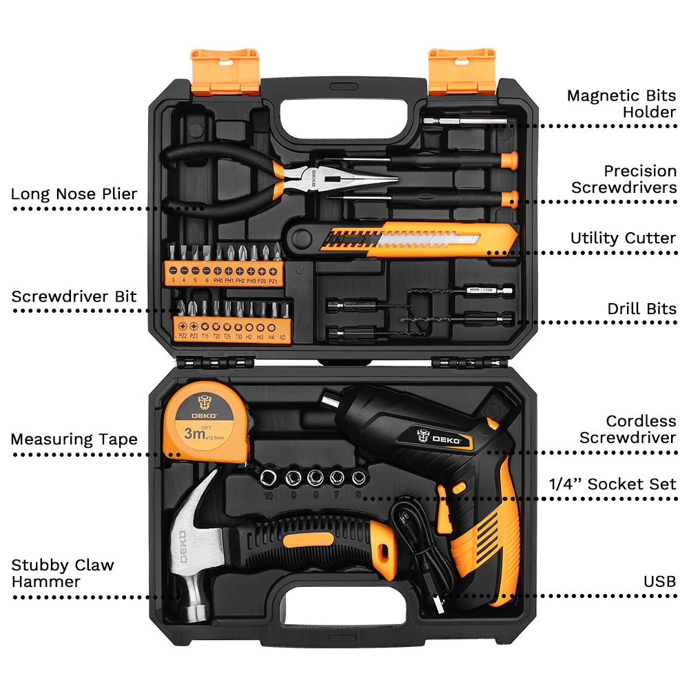 DEKO DKCS 3.6 F1 Mini Electric Screwdriver – Rechargeable Rotating-Handle Cordless Driver for Woodworking