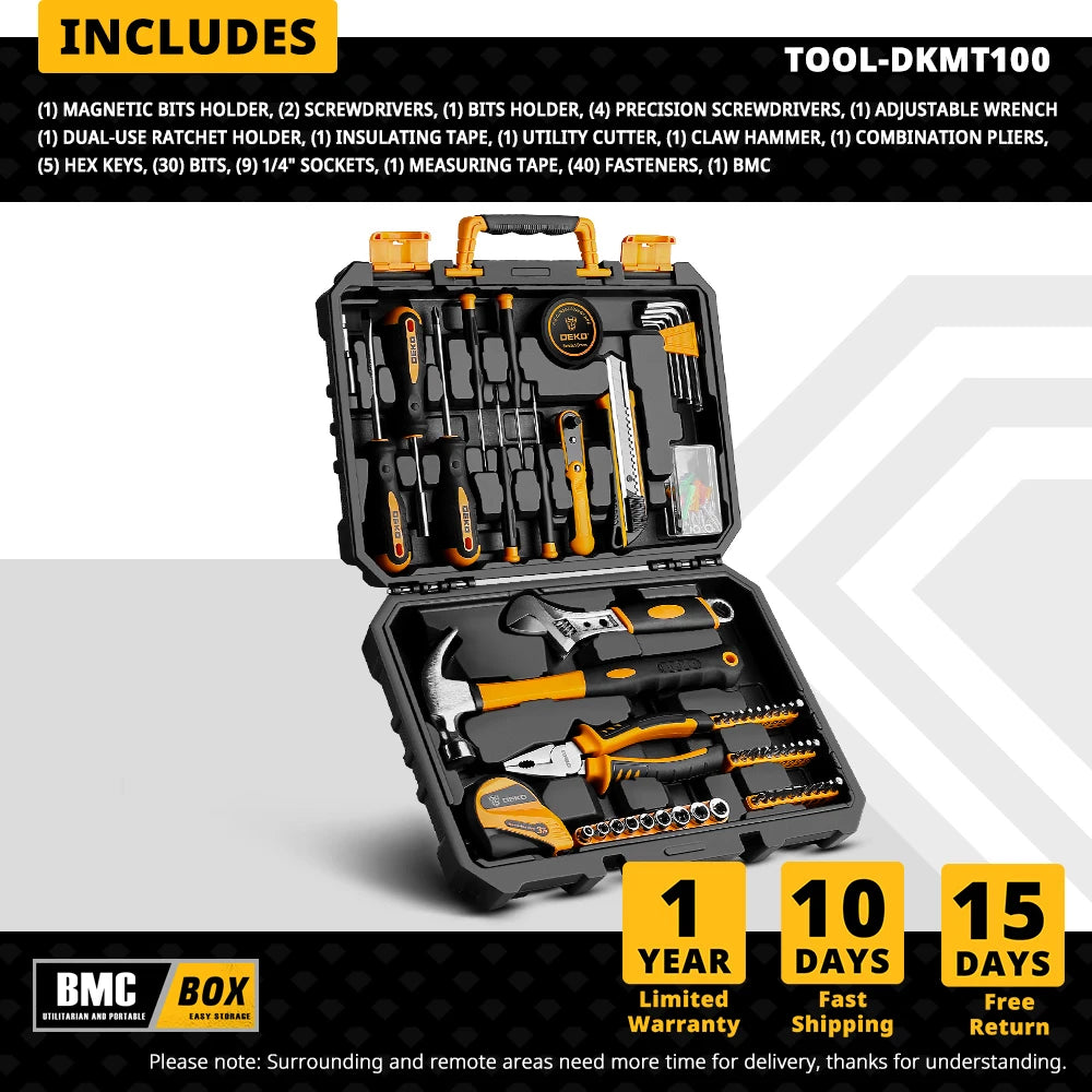 DEKO DKMT Hand Tool Set – Woodworking Multi-Tool with Box, Socket Set & Torque Wrench