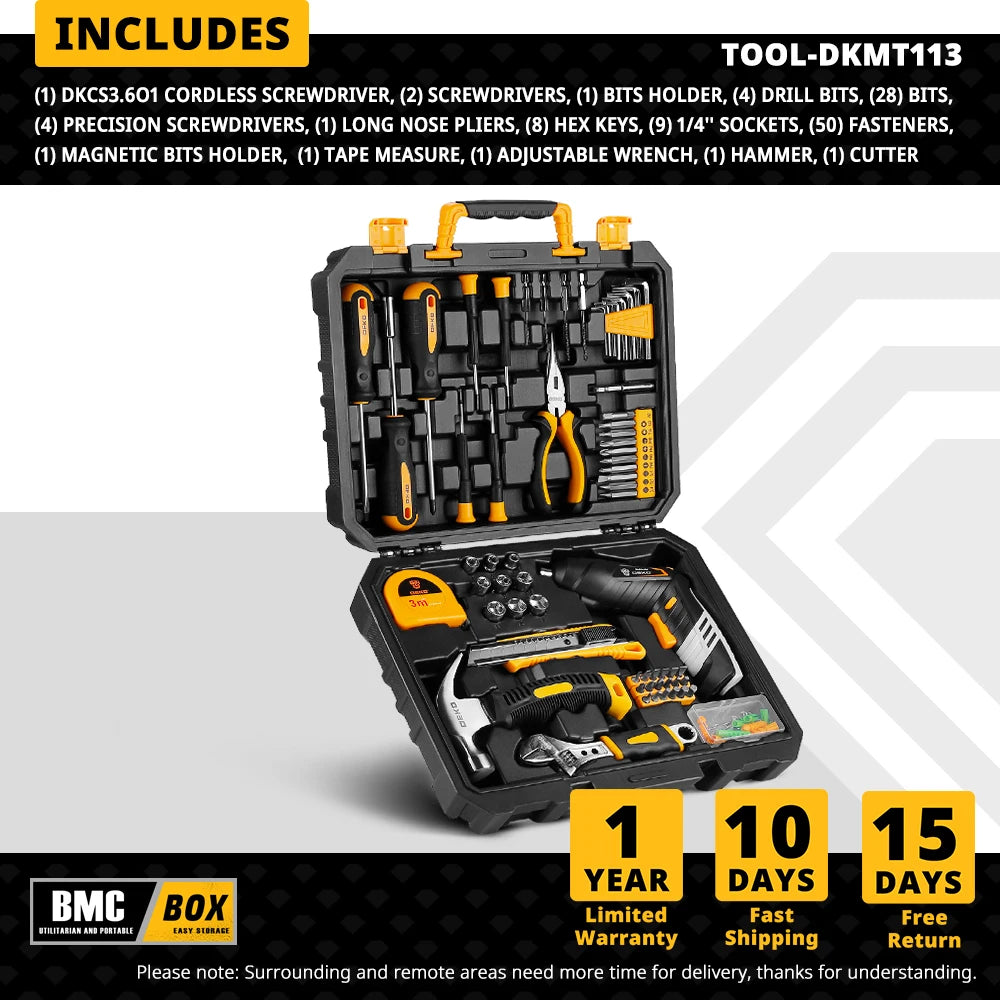 DEKO DKMT Hand Tool Set – Woodworking Multi-Tool with Box, Socket Set & Torque Wrench