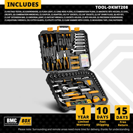 DEKO DKMT Handgereedschapset – Houtbewerkingsmultitool met doos, doppenset en momentsleutel