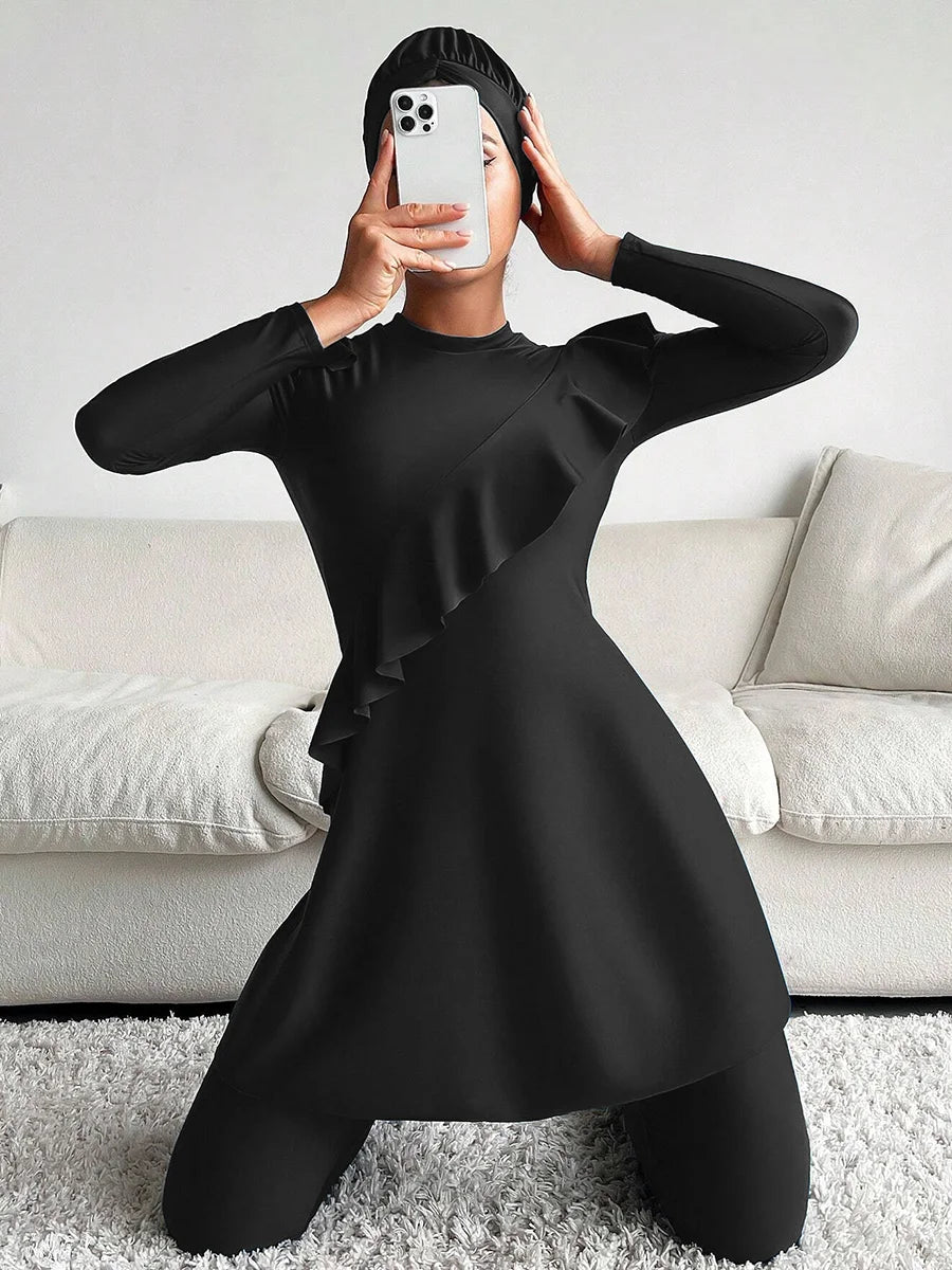 3-Piece Floral Full-Cover Burkini Swim Set