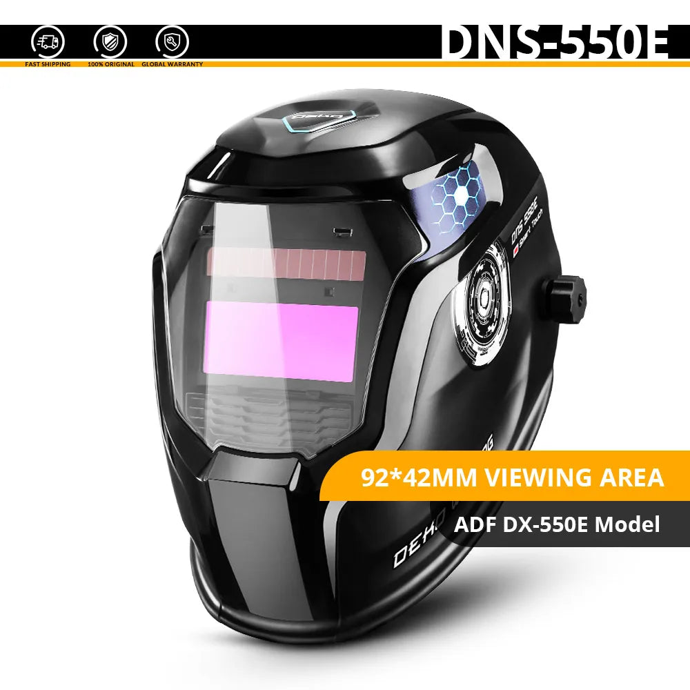 DEKO Solar Auto-Darkening Welding Helmet – Wide Shade 9–13 with Replaceable Battery for TIG, MIG & MMA