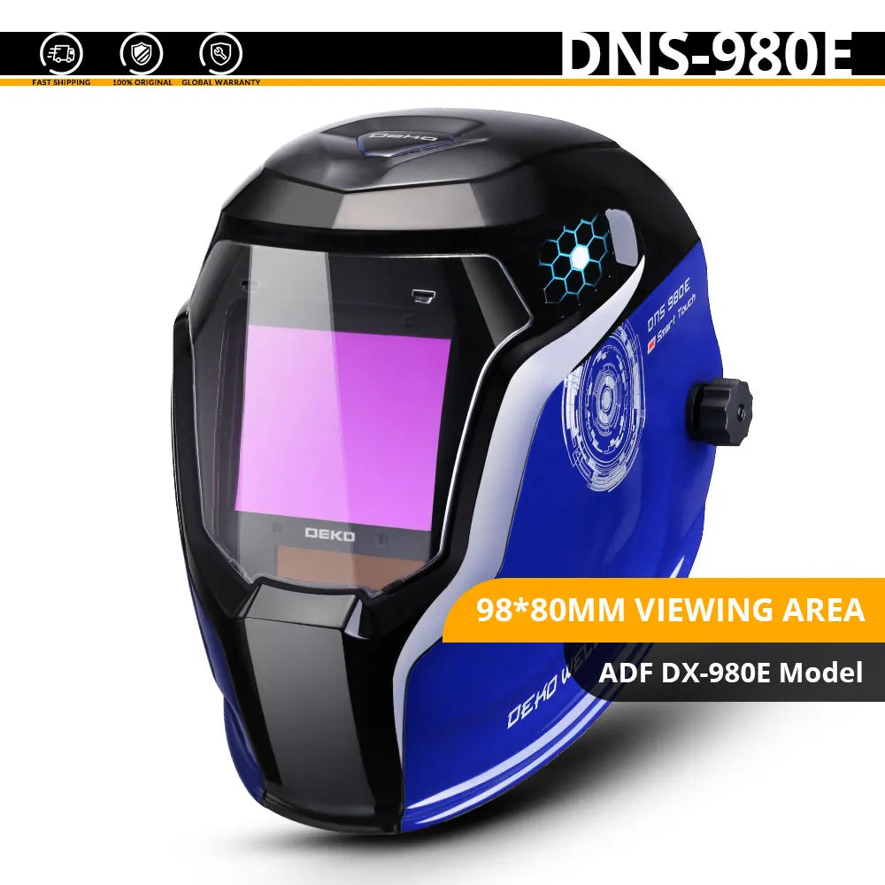 DEKO Solar Auto-Darkening Welding Helmet – Wide Shade 9–13 with Replaceable Battery for TIG, MIG & MMA