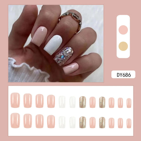 VITAGWX French False Nails - Diamond Glitter Press-On Nail Tips