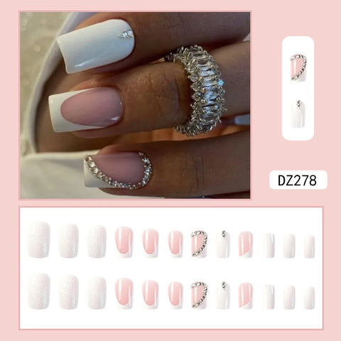 VITAGWX French False Nails - Diamond Glitter Press-On Nail Tips