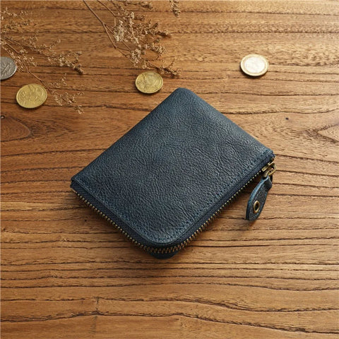 Zency Retro Cowhide Mini Short Wallet for Women - Genuine Leather Coin Pocket Purse