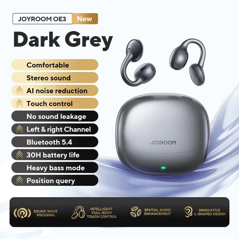 Joyroom Wireless Clip-On Earbuds with Auto L-R Recognition & Omni Tap Control for Immersive Sound
