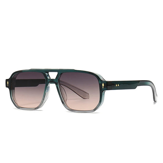 SHAUNA Retro Dubbele Brug Vierkante Zonnebril - Gradiënt UV400 Unisex Designer Zonnebrillen met Klinknagels