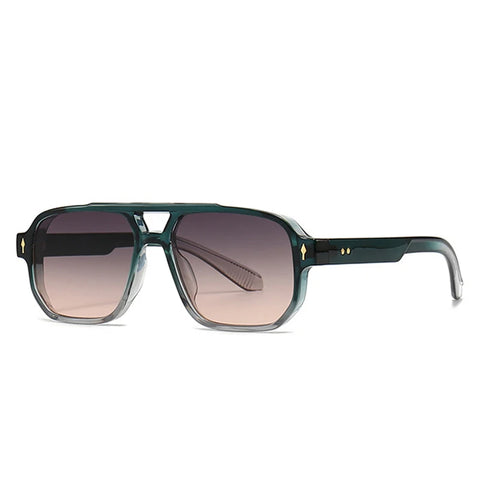 SHAUNA Retro Dubbele Brug Vierkante Zonnebril - Gradiënt UV400 Unisex Designer Zonnebrillen met Klinknagels