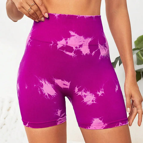 Tie-Dye High-Waist Yoga Shorts – Marble Print Push-Up Booty Shorts for Women’s Fitness & Gym