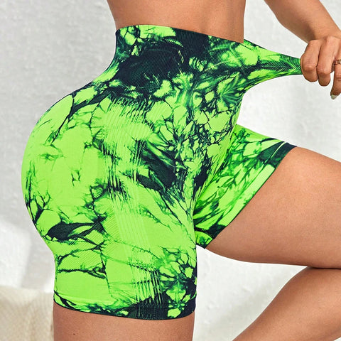 Tie-Dye High-Waist Yoga Shorts – Marble Print Push-Up Booty Shorts for Women’s Fitness & Gym