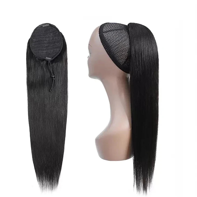 Rechte trekkoord paardenstaart 100% echt haar extensions 