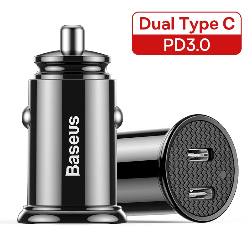 Baseus 30W Fast Car Charger - Quick Charge 4.0/3.0, USB PD for iPhone 16/15/14 Pro Max & Xiaomi
