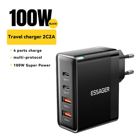 Essager 100W GaN USB-C Charger for Laptop & iPhone 16, Fast PD Charging, US/KR Plug, Compatible with MacBook & Samsung