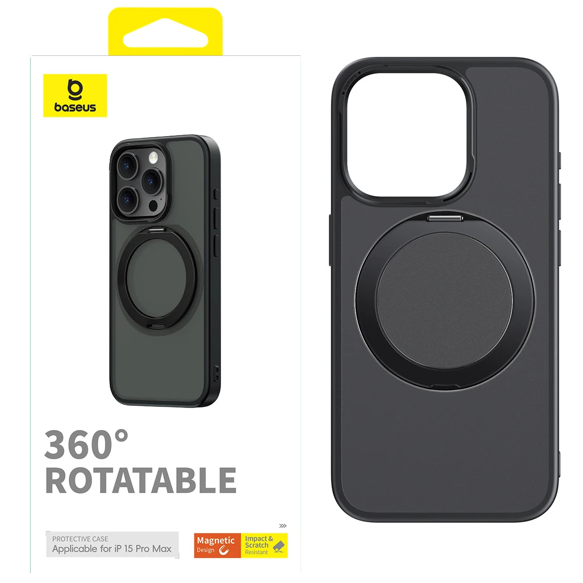 Baseus Magnetic Ring Stand Case for iPhone 15/16 Pro Max – 360° Rotation Kickstand & Magnet