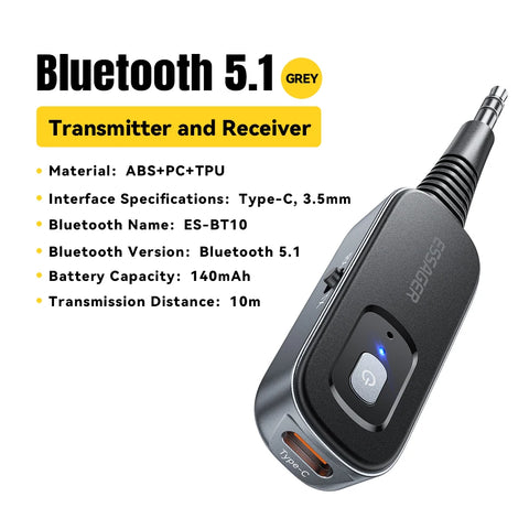 Essager Bluetooth 5.1 Audio Adapter - 2-in-1 Receiver & Transmitter for TV, Car & Earphones