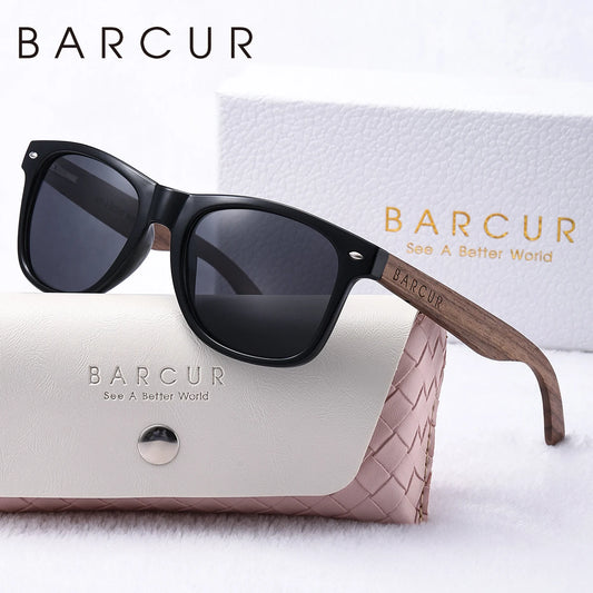 BARCUR ovale houten gepolariseerde zonnebril - donkere luxe UV400 dameszonnebril