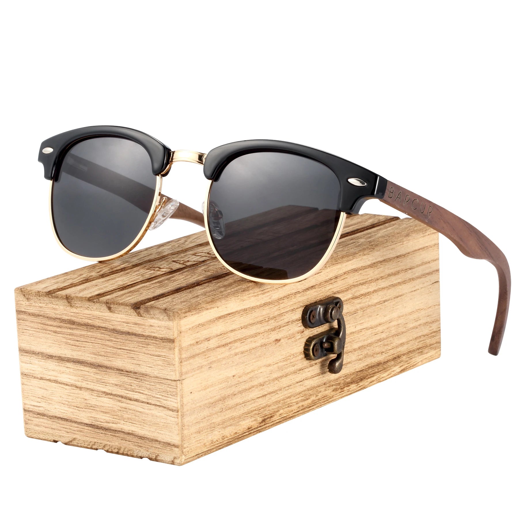BARCUR Walnut Polarized Wooden Sunglasses – Handmade UV400 Unisex Eyewear