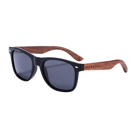 BARCUR Zwarte Walnoot Houten Zonnebril – Anti-Reflecterende UV400 Unisex Spiegelende Tinten