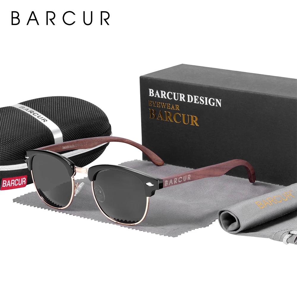 BARCUR Walnut Polarized Wooden Sunglasses – Handmade UV400 Unisex Eyewear