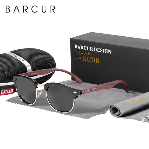 BARCUR Walnut Polarized Wooden Sunglasses – Handmade UV400 Unisex Eyewear