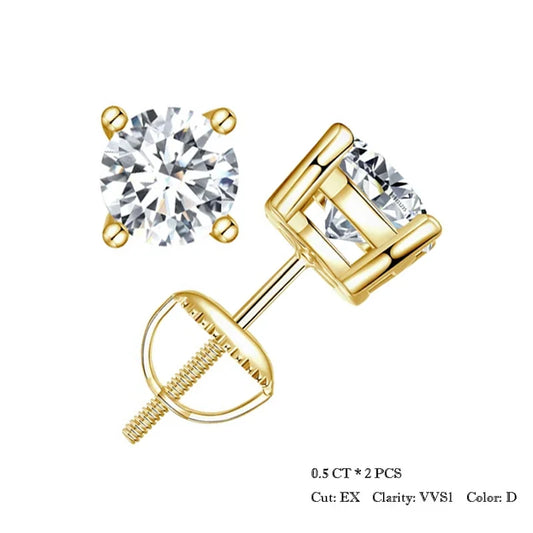 BAMOER Moissanite Screw Back Earrings – 0.5–1CT D Color VVS1 Lab Diamond in White Gold